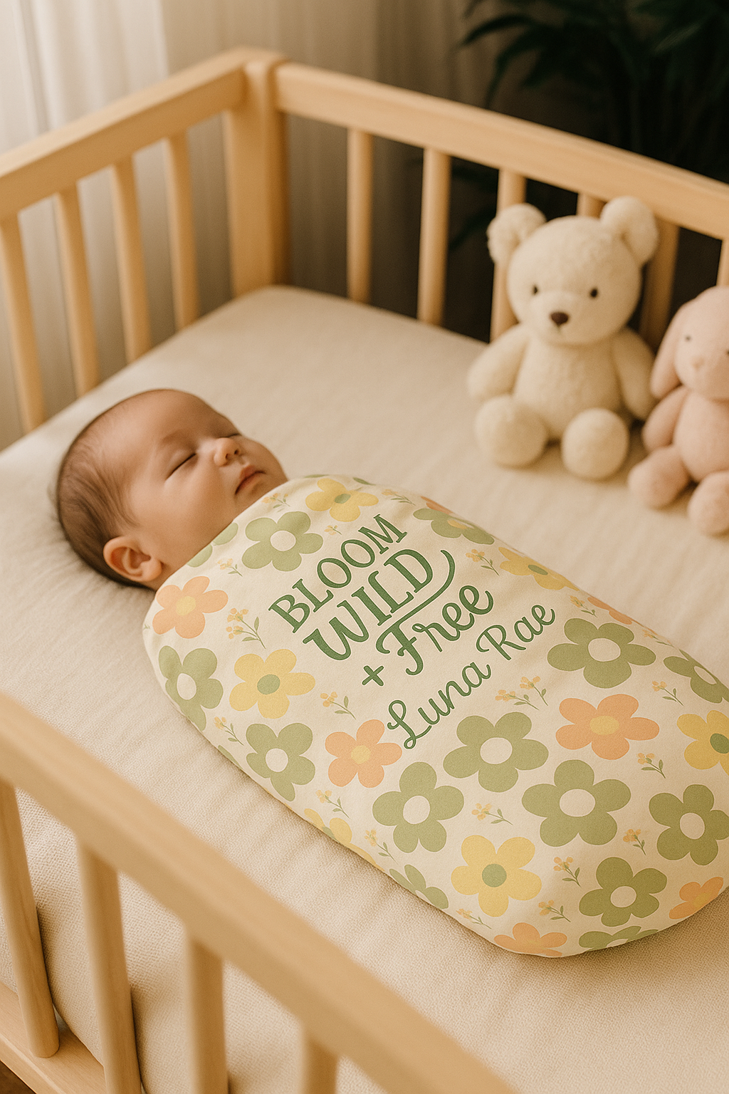Bloom Wild + Free™ – Personalized Baby Girl Swaddle | Christian Nursery Blanket by IrieVita
