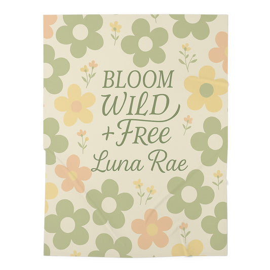 Bloom Wild + Free™ – Personalized Baby Girl Swaddle | Christian Nursery Blanket by IrieVita