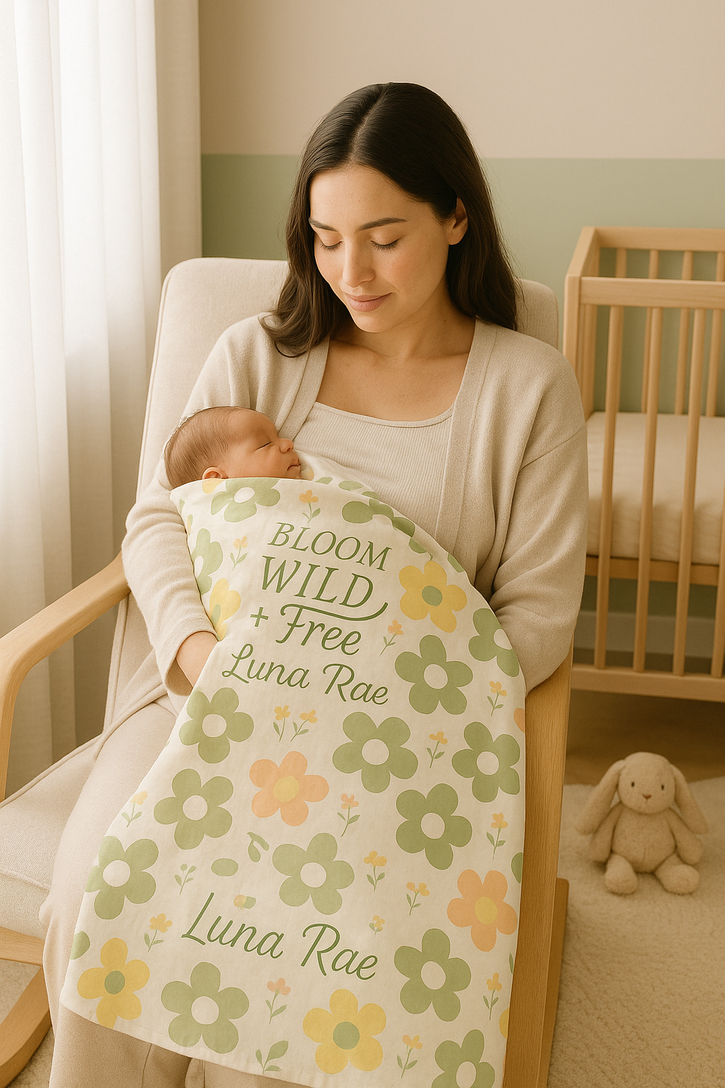 Bloom Wild + Free™ – Personalized Baby Girl Swaddle | Christian Nursery Blanket by IrieVita
