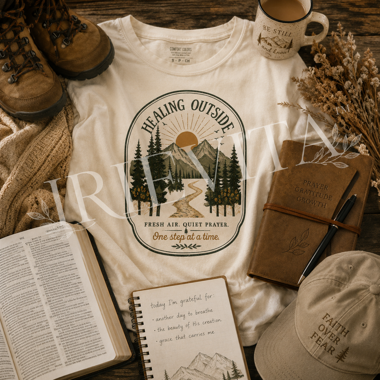Healing Outside Shirt – Fresh Air Quiet Prayer Tee, Christian Nature Shirt, Comfort Colors Hiking Tee