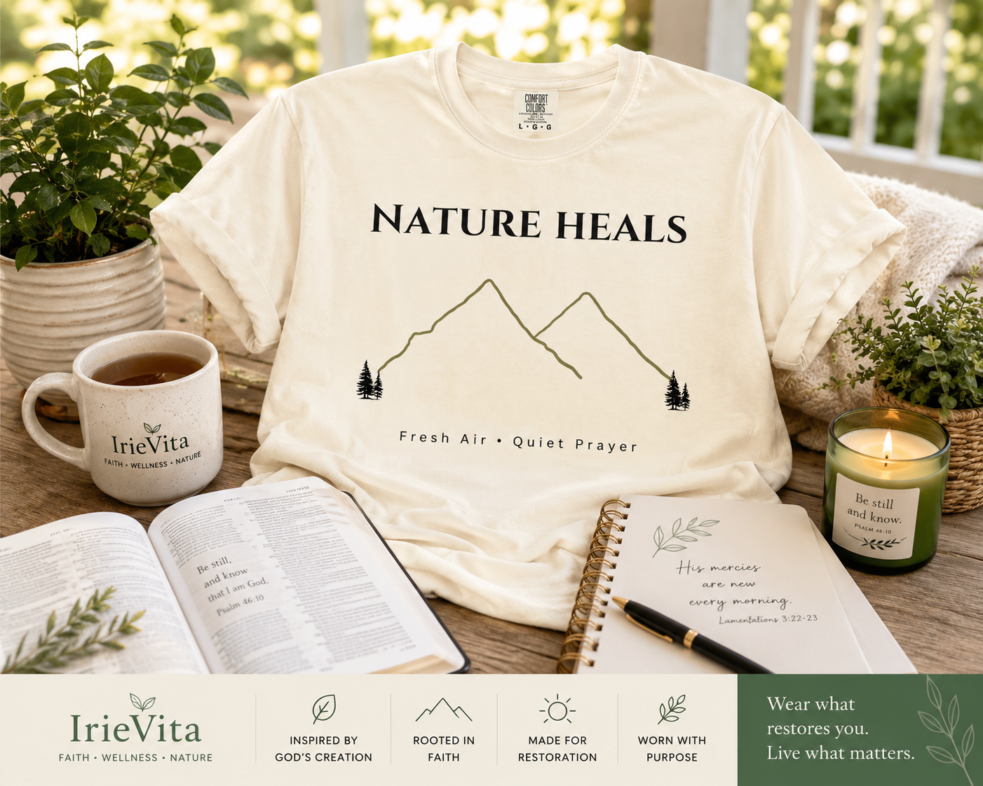 Nature Heals Mountain T-Shirt | Fresh Air Quiet Prayer Tee | Nature Lover Gift
